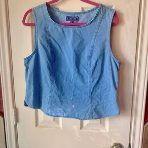 LaFei Nier light wash denim embroidered Vintage top size XL w/subtle rhinestones